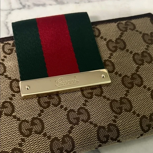 Gucci Brown GG Canvas Wallet with Green and Red Web - Picture 2 of 2